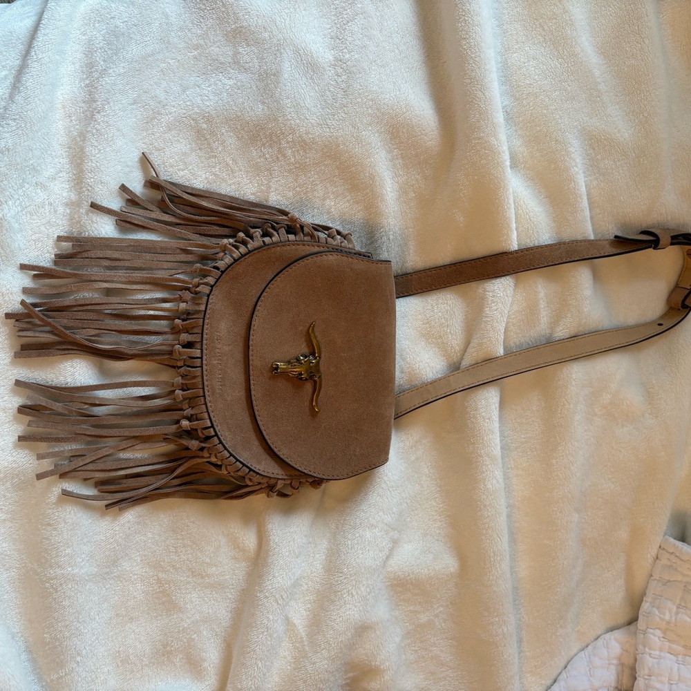 Brown Fringe Longhorn Crossbody Bag